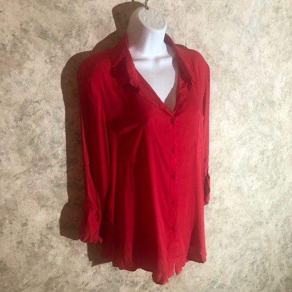 Ambiance Apparel Red Button Down Blouse - Picture 4 of 10